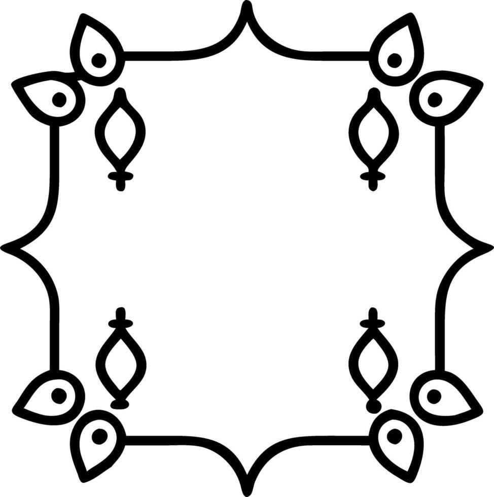 Diwali lanterns and floating peacock feathers border frame with festive wording providing luxurious copy space in the center vector