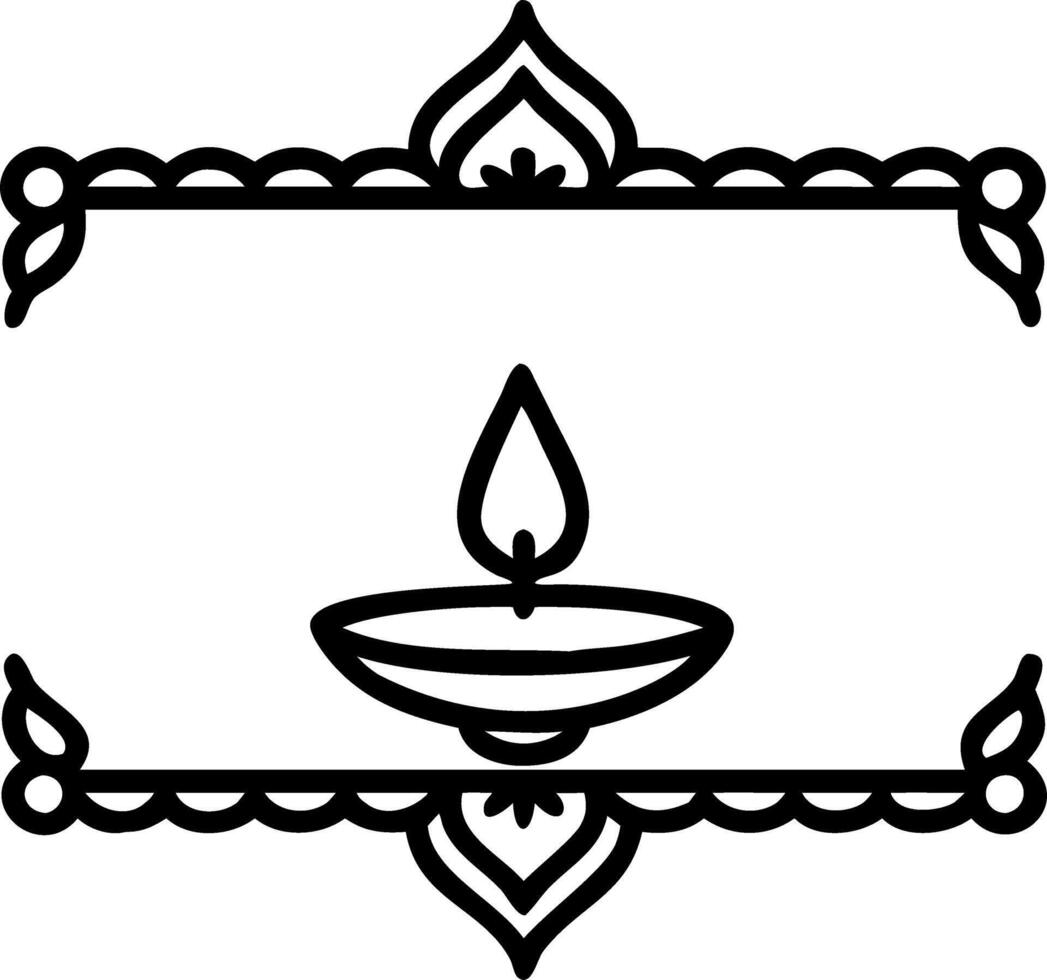 Diya Lamp and Rangoli Border with Copy Space vector