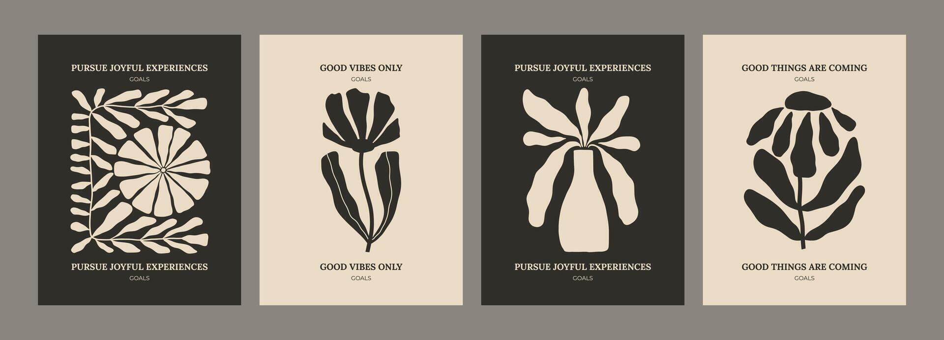 Trendy aesthetic posters with abstract groovy floral shape with flowers and leaves. Simple irregular wild plants. Black and White Naive funky prints for wall art. Boho summer illustrations vector