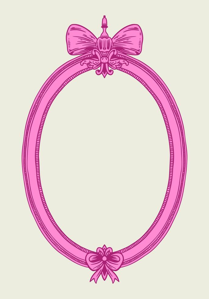 Hand-drawn frame with elegant bows and ribbons in a minimalist, girly style. Perfect for wedding invitations, birthday cards. Includes pink, boho, and baroque elements in a classic, feminine design vector