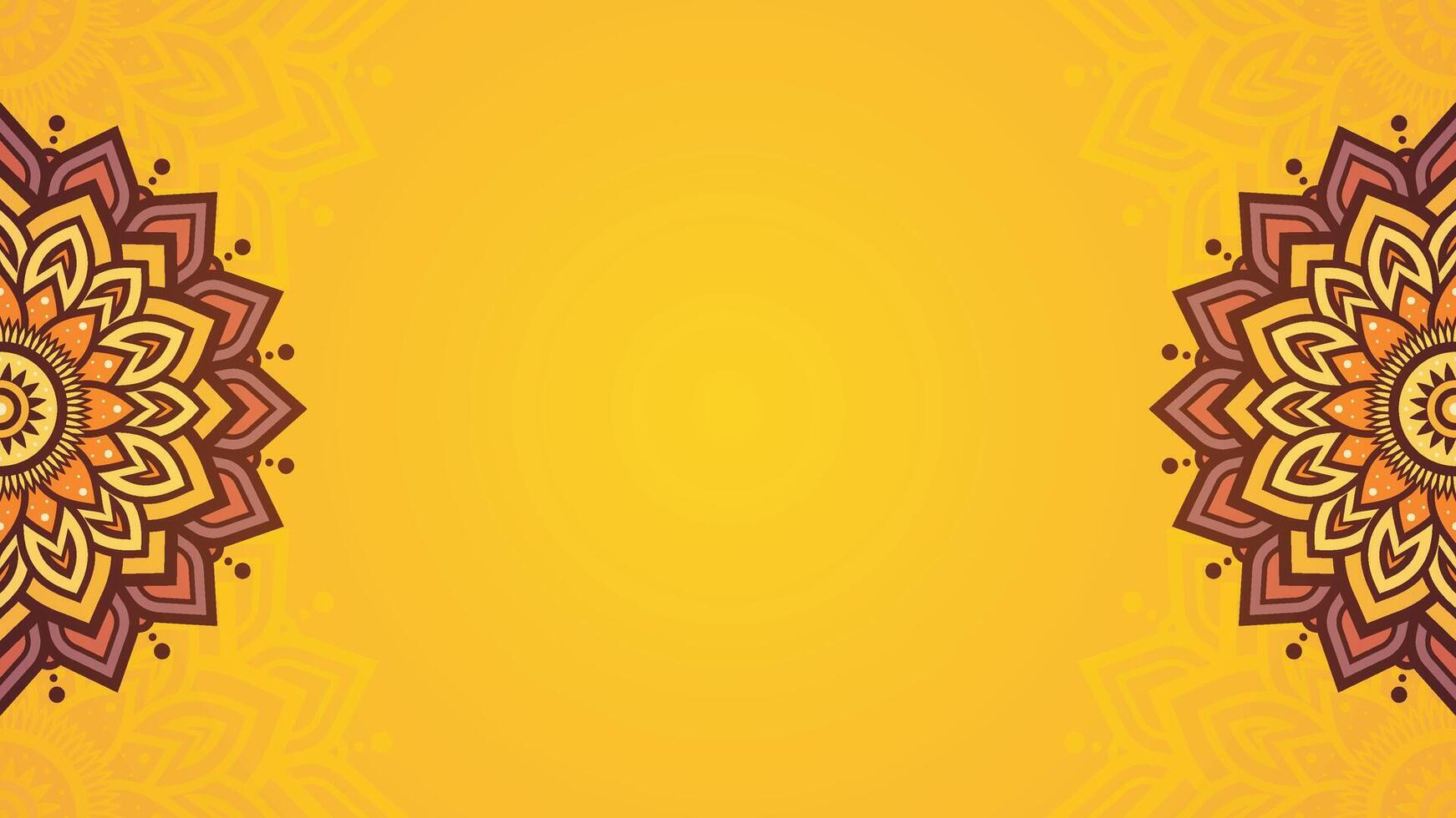 Elegant Yellow Background with Decorative Mandala Corners and Vibrant Detailed Patterns vector