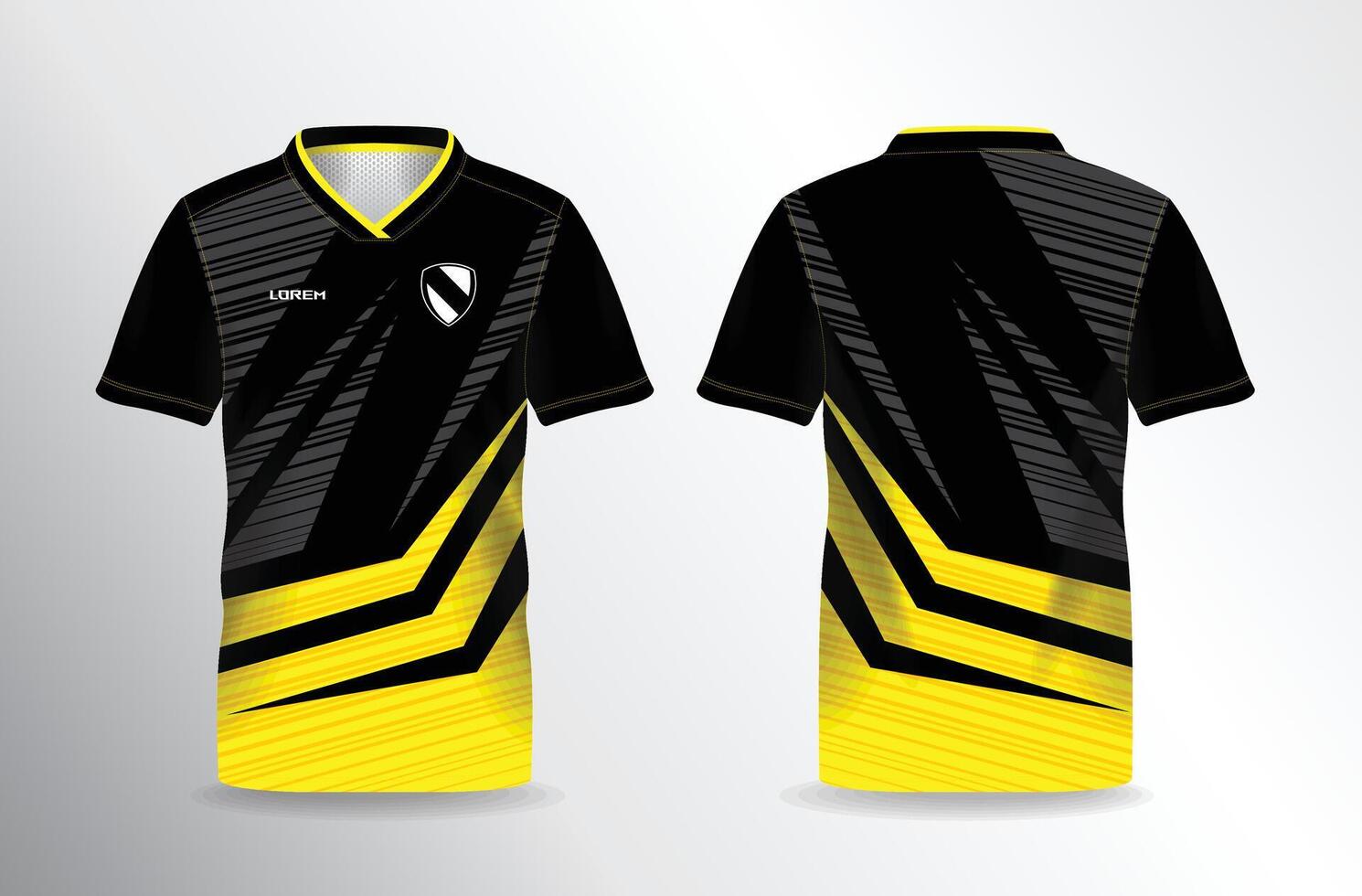 Black and yellow soccer jersey template, front and back view vector