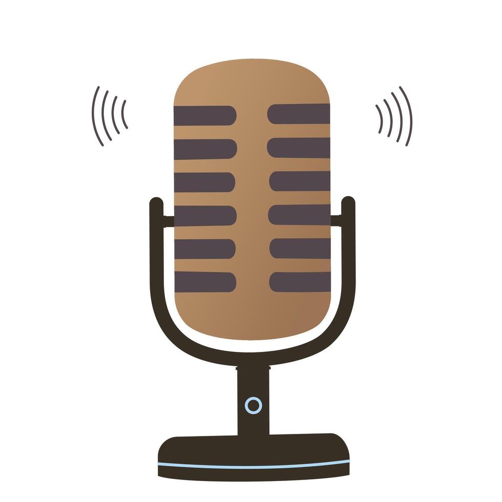 Vintage microphone illustration with sound waves on a white background representing audio and broadcasting vector
