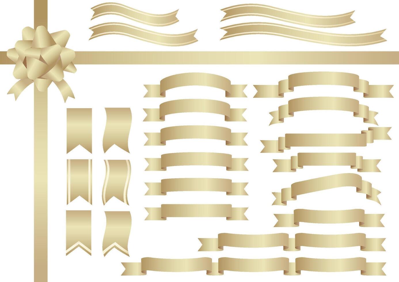 Champagne Gold Ribbon Illustrations Set Isolated On A White Background, vector
