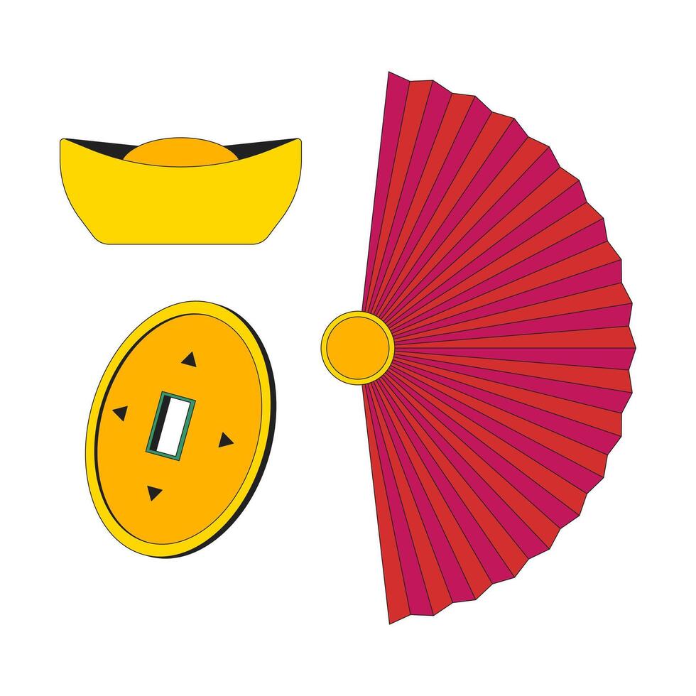 Chinese New Year symbols of prosperity 2D cartoon objects set vector