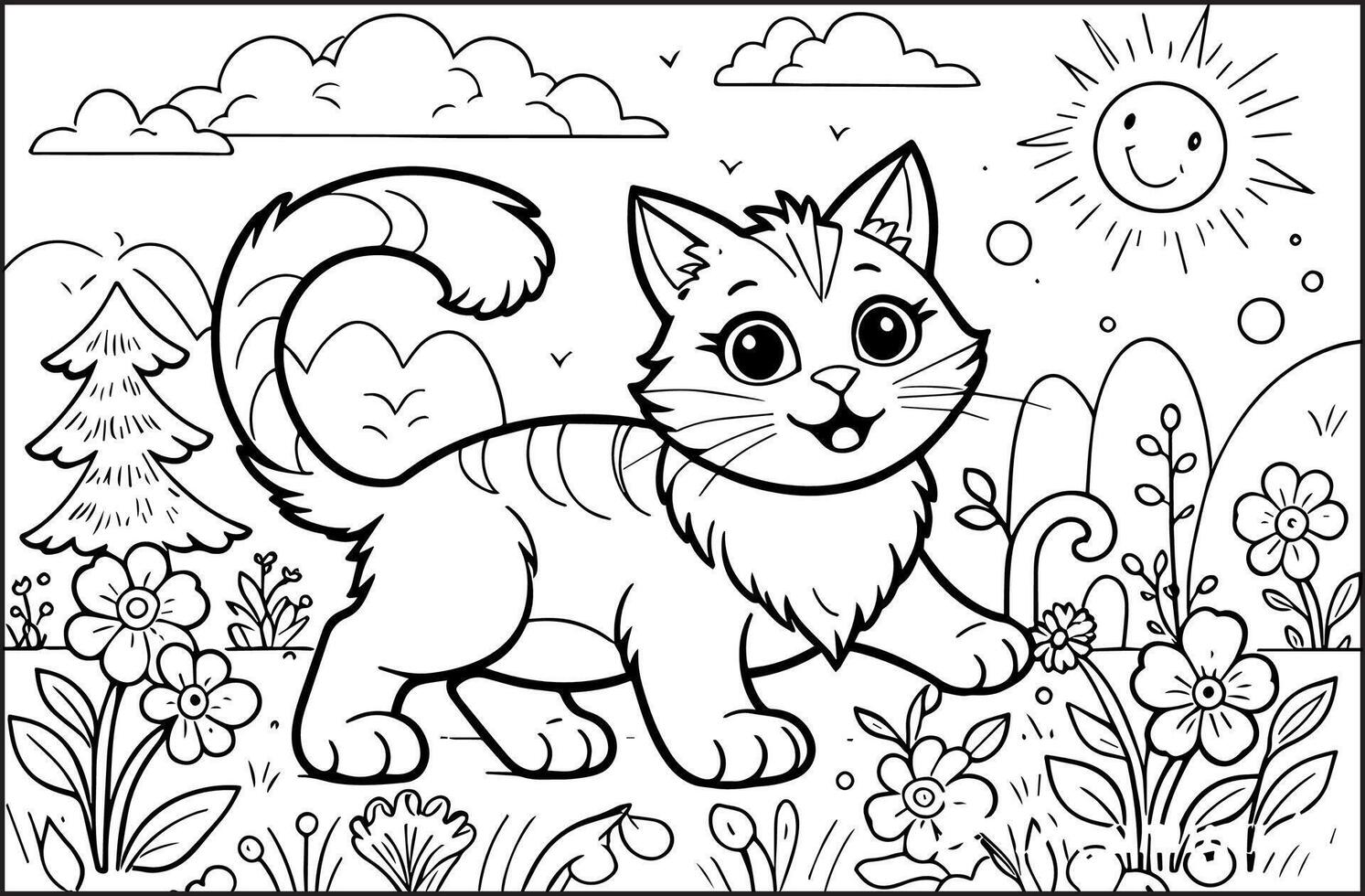 Cute Cat line art illustration for a children's coloring book vector