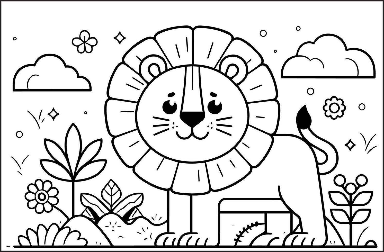 Cute Lion line art illustration for a children's coloring book vector