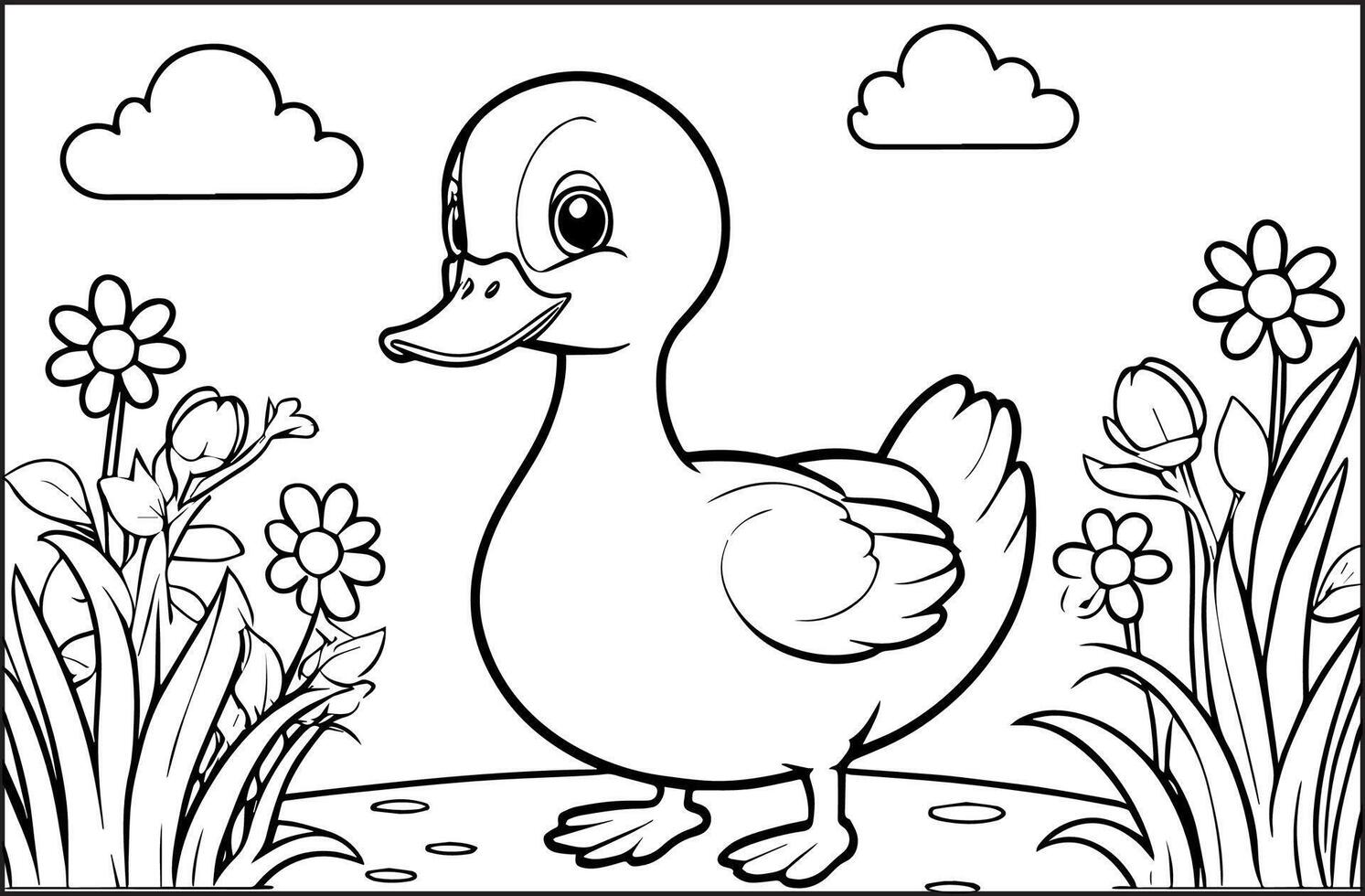 Cute Duck line art illustration for a children's coloring book vector