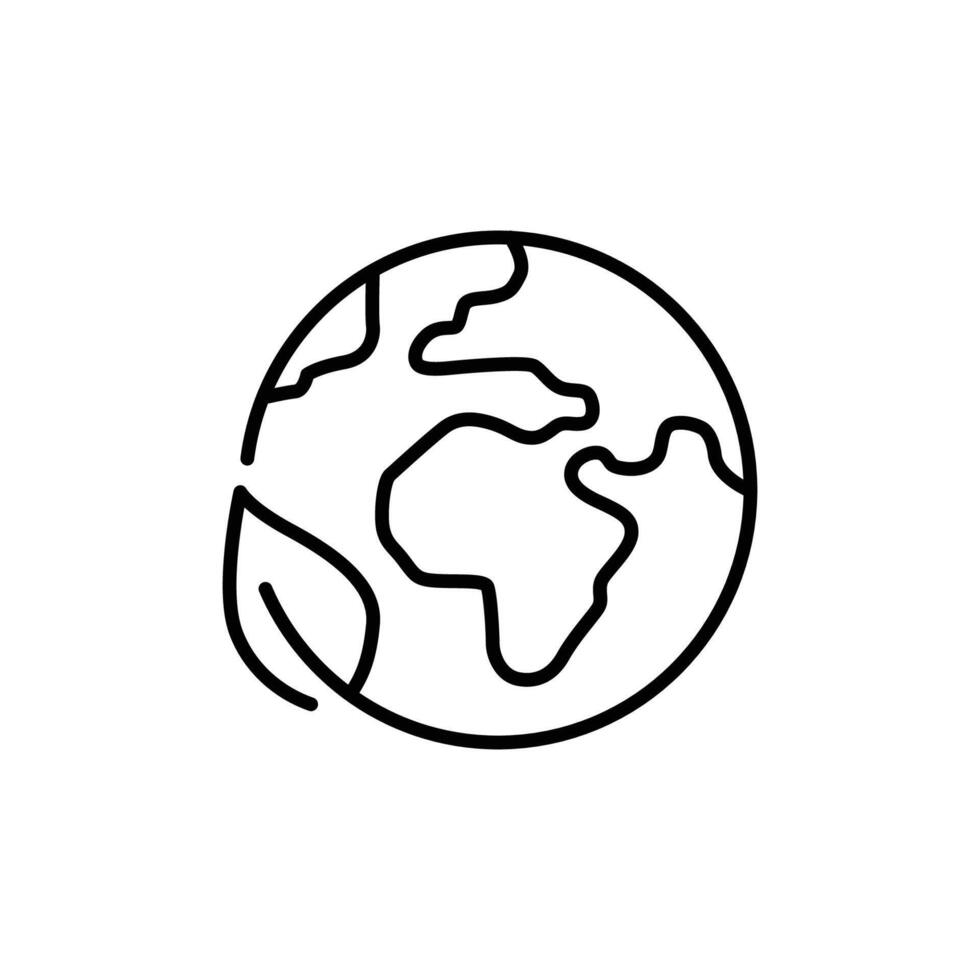 World ecology icon. Simple outline style. Nature global protect, logo eco environment, globe with leafs, green earth planet concept. Thin line symbol. Illustration isolated. vector