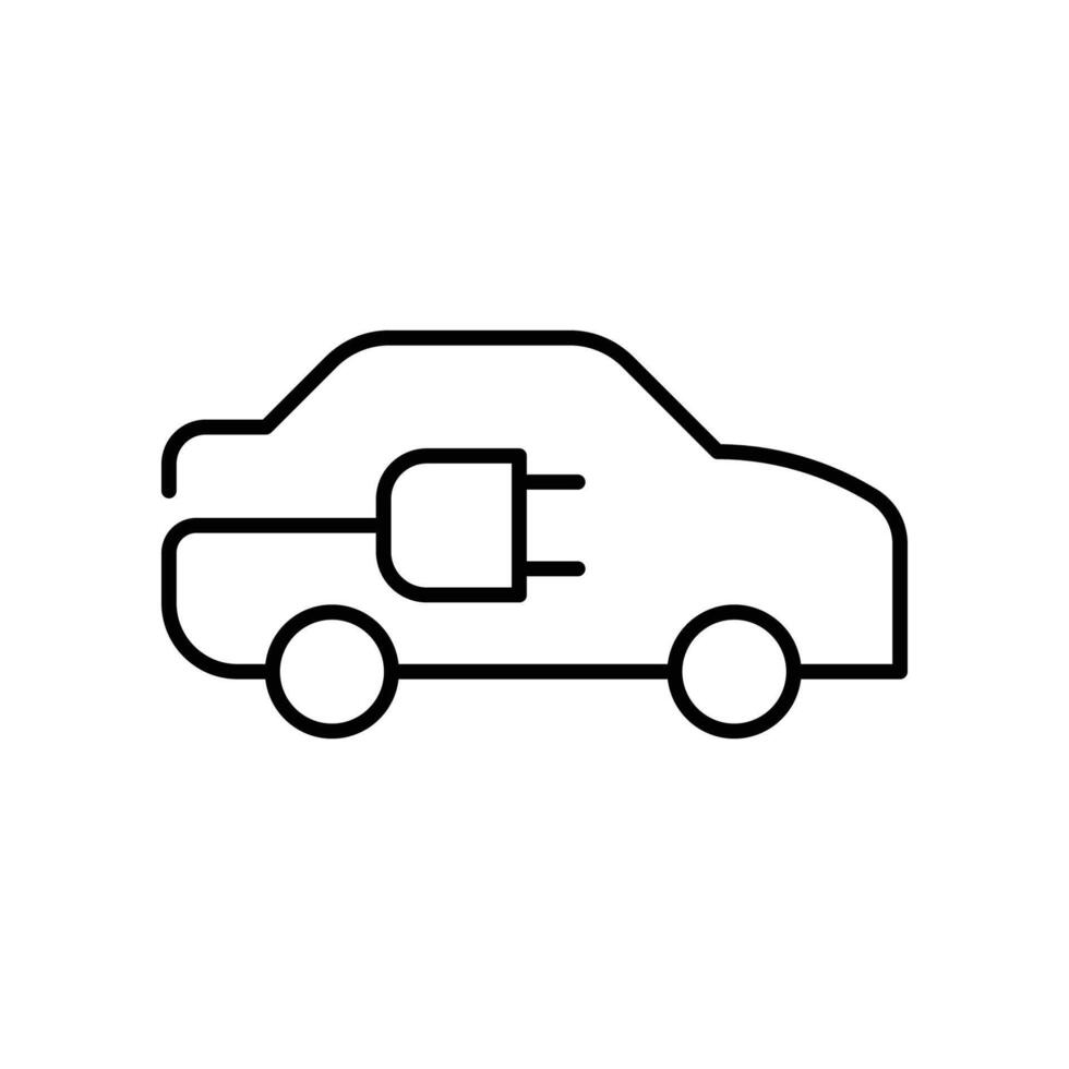 Electric car with plug icon. Simple outline style. EV car, green hybrid vehicles charging point, eco friendly vehicle concept. Thin line symbol. Illustration isolated. vector