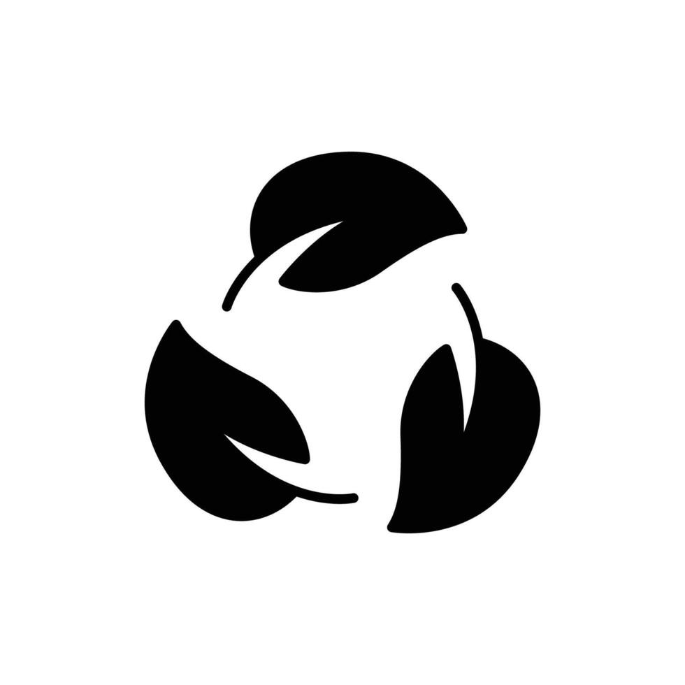 Recyclable icon. Simple solid style. Biodegradable recyclable plastic free package, circle leaf, eco, friendly material concept. Black silhouette, glyph symbol. Illustration isolated. vector