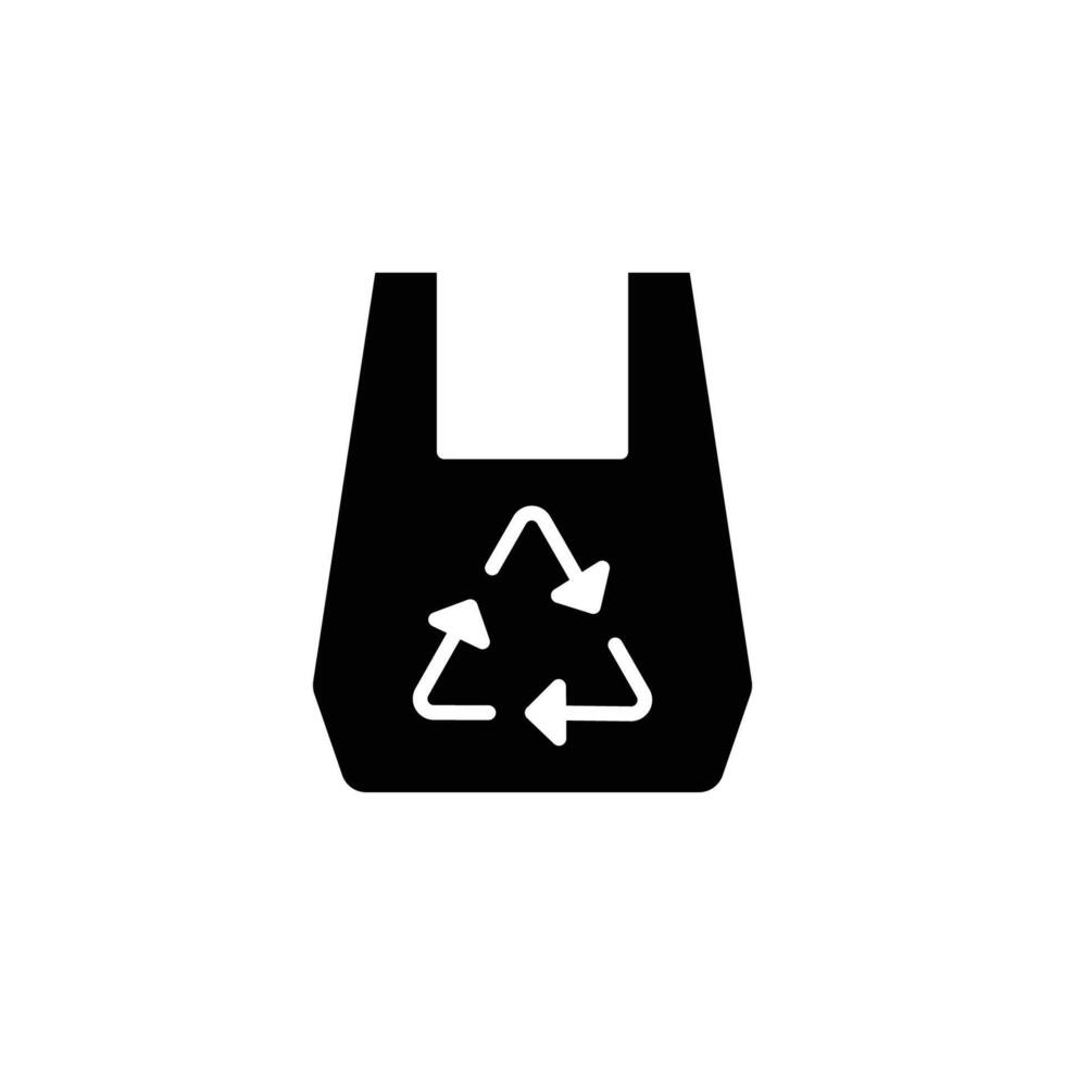 Recyclable bag icon. Simple solid style. Plastic bag with recycle sign, eco, garbage, reuse, pollution, life, environment concept. Black silhouette, glyph symbol. Illustration isolated. vector