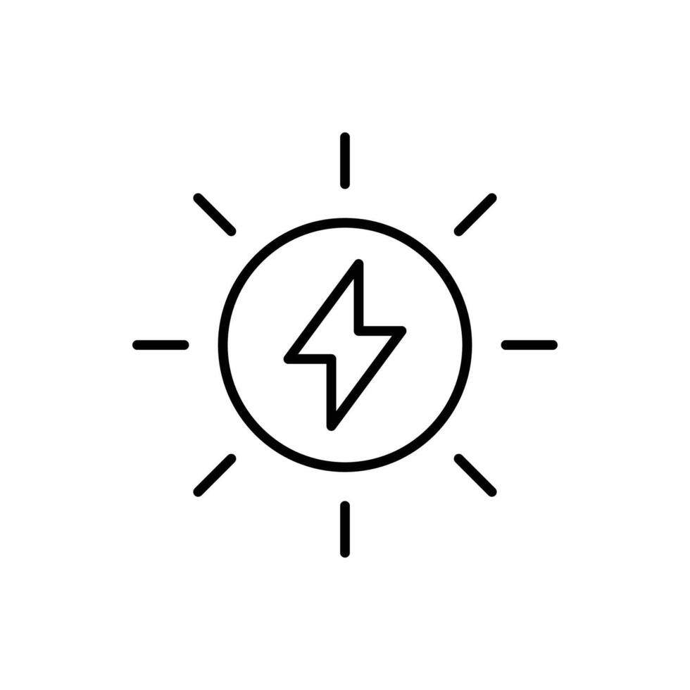 Solar power icon. Simple outline style. Energy, sun and lightning, electric, nature, innovation, sustainability, environment concept. Thin line symbol. Illustration isolated. vector