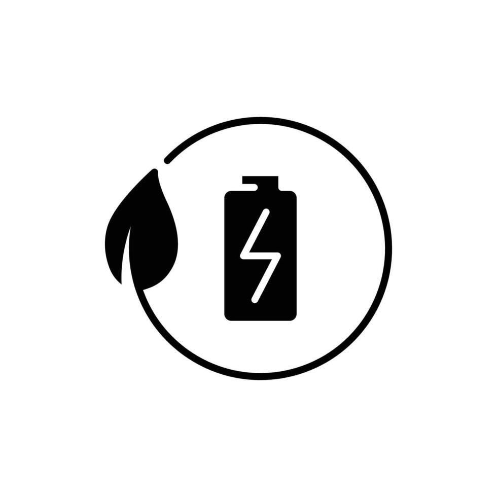 Eco battery icon. Simple solid style. Leaf, circle, green energy, recycle, global, electricity, natural, power, environment concept. Black silhouette, glyph symbol. Illustration isolated. vector