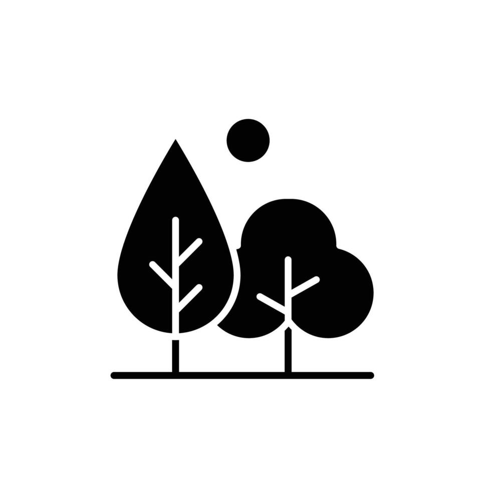 Green area icon. Simple solid style. Forest, plant, wood, tree, garden, sun, bench, leaf, park, nature, environment concept. Black silhouette, glyph symbol. Illustration isolated. vector