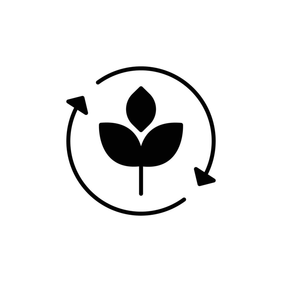 Reforestation icon. Simple solid style. Tree, plant with circle cycle, ecosystem, sustainable, restore, forest, environment concept. Black silhouette, glyph symbol. Illustration isolated. vector