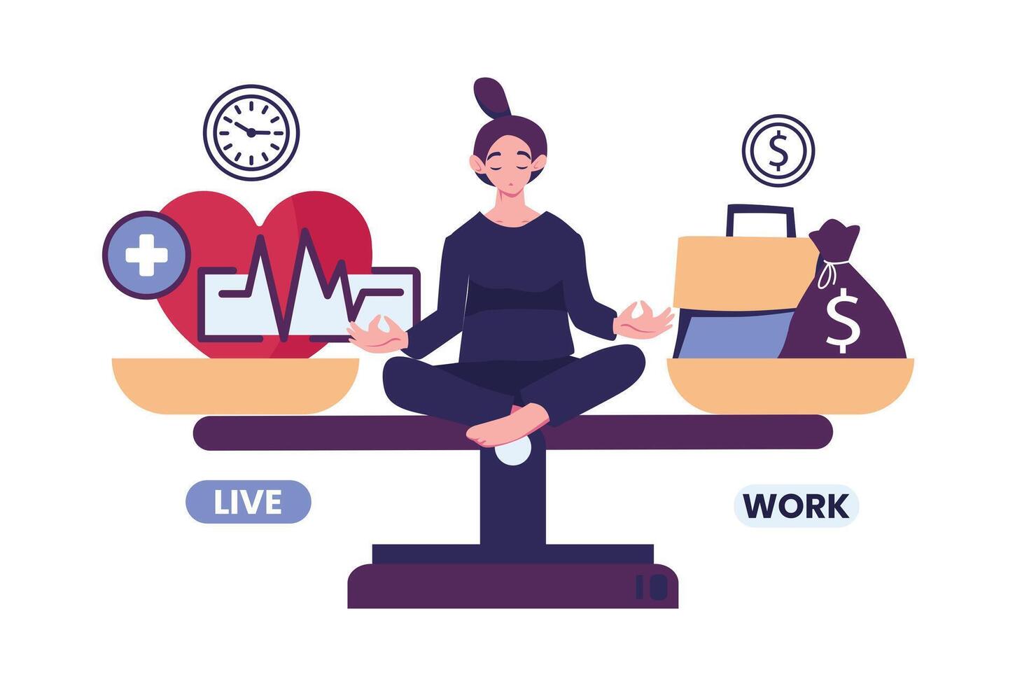 Life and work balance on scale flat style illustration design vector