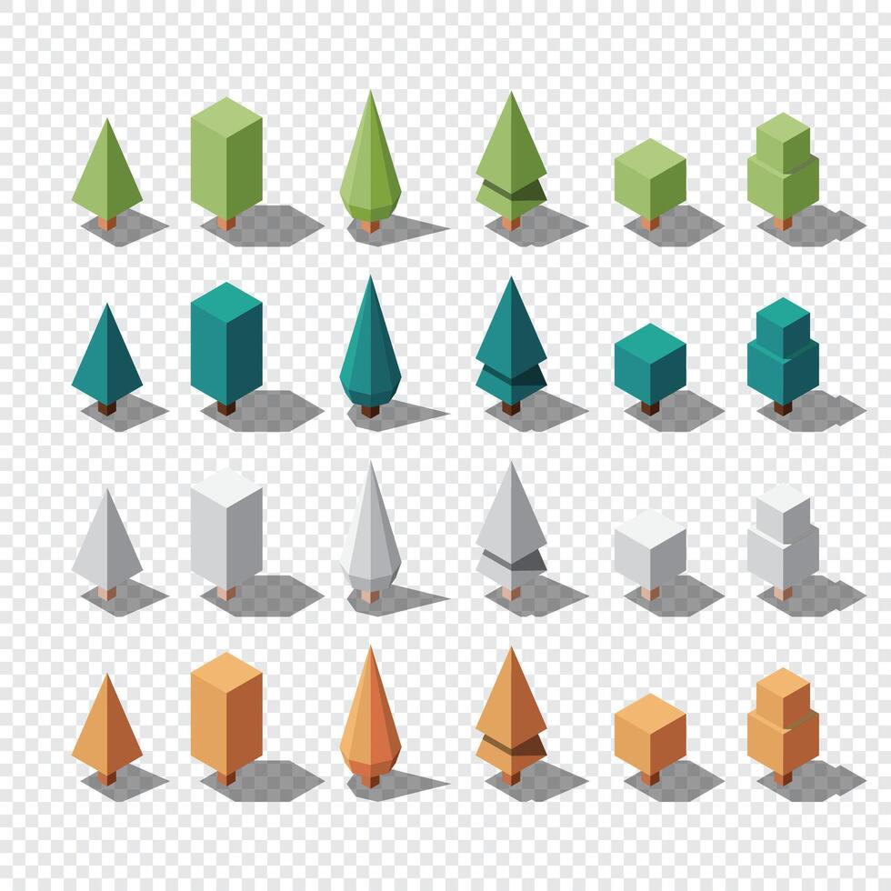 Isometric tree set. Tree isometric set elements. Isometric trees elements for landscape design. Park element set vector
