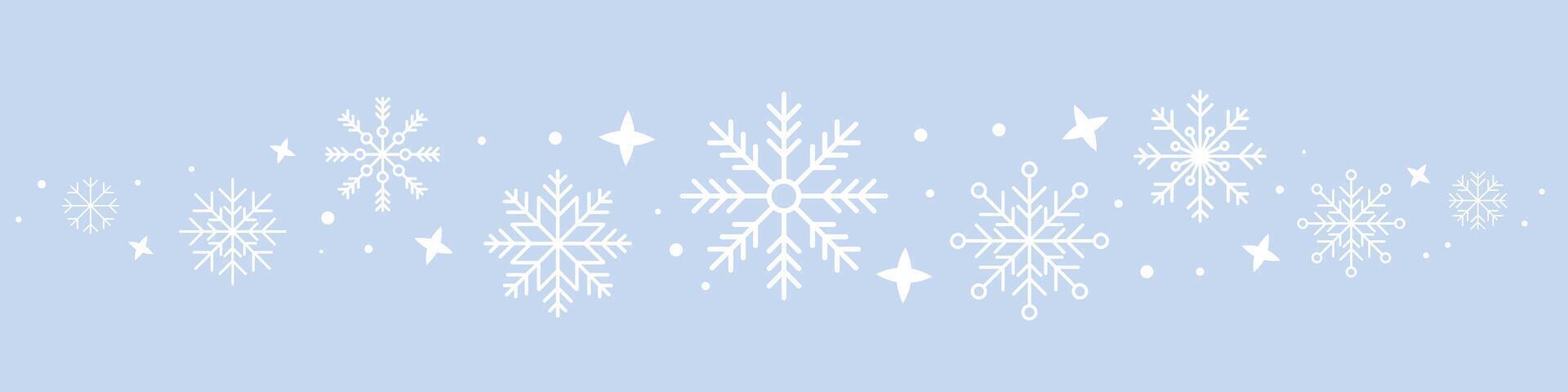 Abstract snowflake seamless border. Snowflakes seamless pattern. Snowfall repeat backdrop. Winter holidays theme. Seamless background with snowflakes. illustration vector