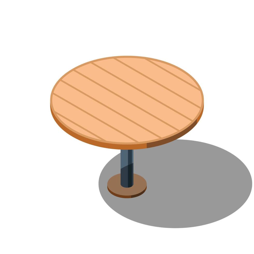 Isometric round table. Wooden round table. Isometric furniture. illustration vector