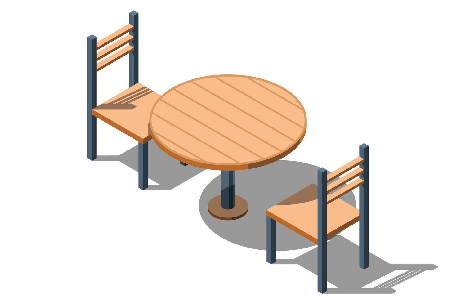 Isometric round table with chairs. Wooden round table. Isometric furniture. illustration vector