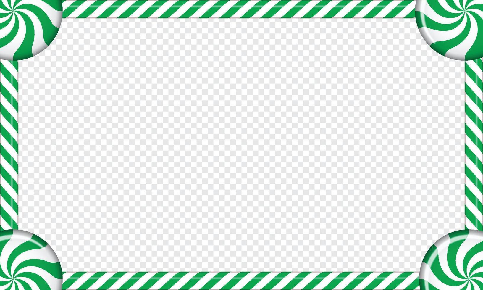 Rectangle candy cane frame with green and white striped lollipop pattern. illustration vector