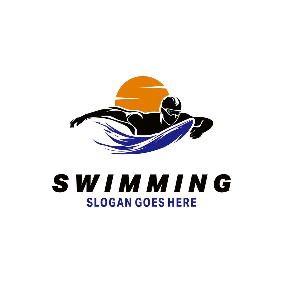 swimming man logo illustration design vector