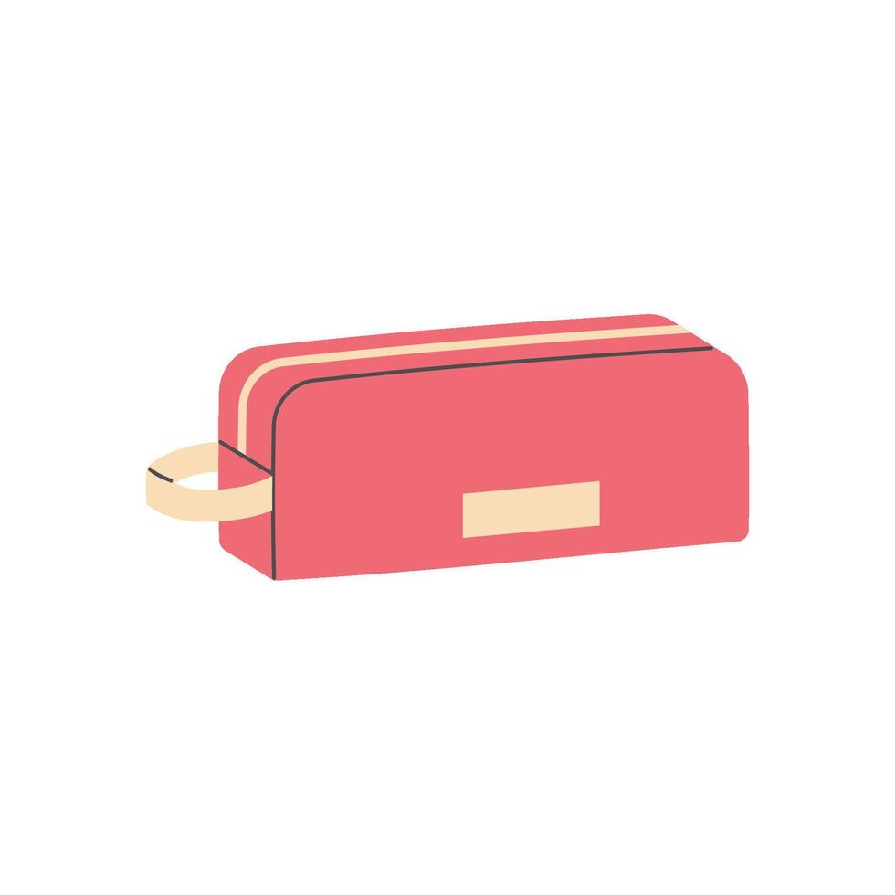 Hand drawn pink pencil case. Back to school, college, education concept. vector