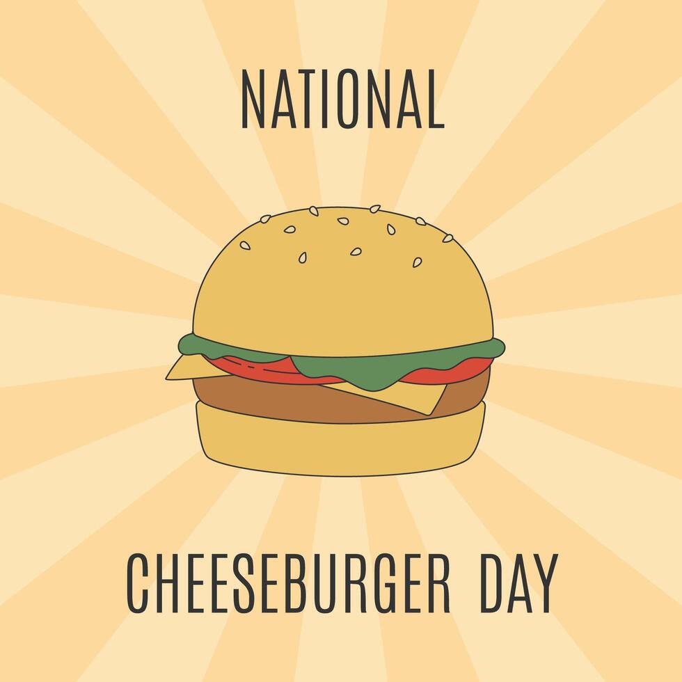 National Cheeseburger Day. Banner template with cartoon burger in trendy retro style. vector