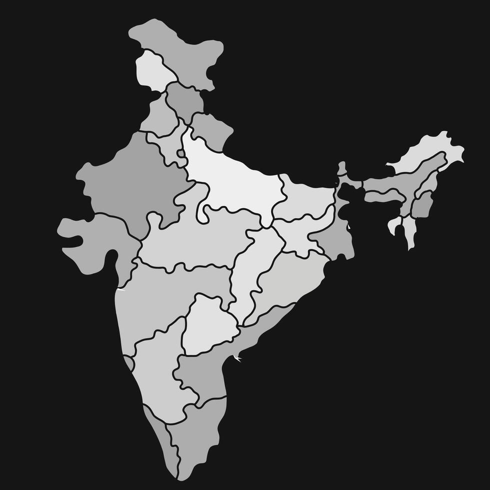 India grey map with administrative divisions. illustration. vector