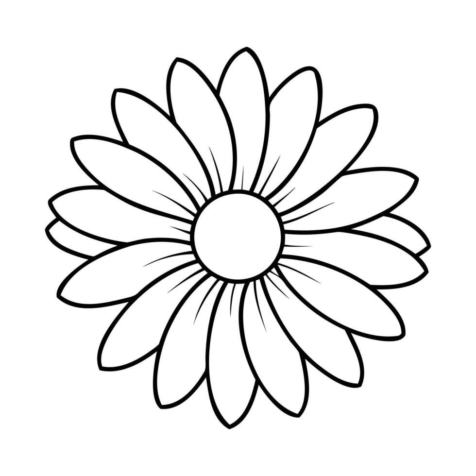 Black and white outline illustration of a daisy flower vector