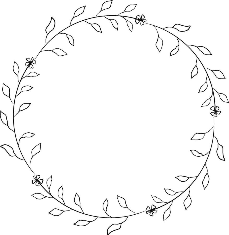 Illustration of Foliage Wreath Circle Frame in Black and White vector