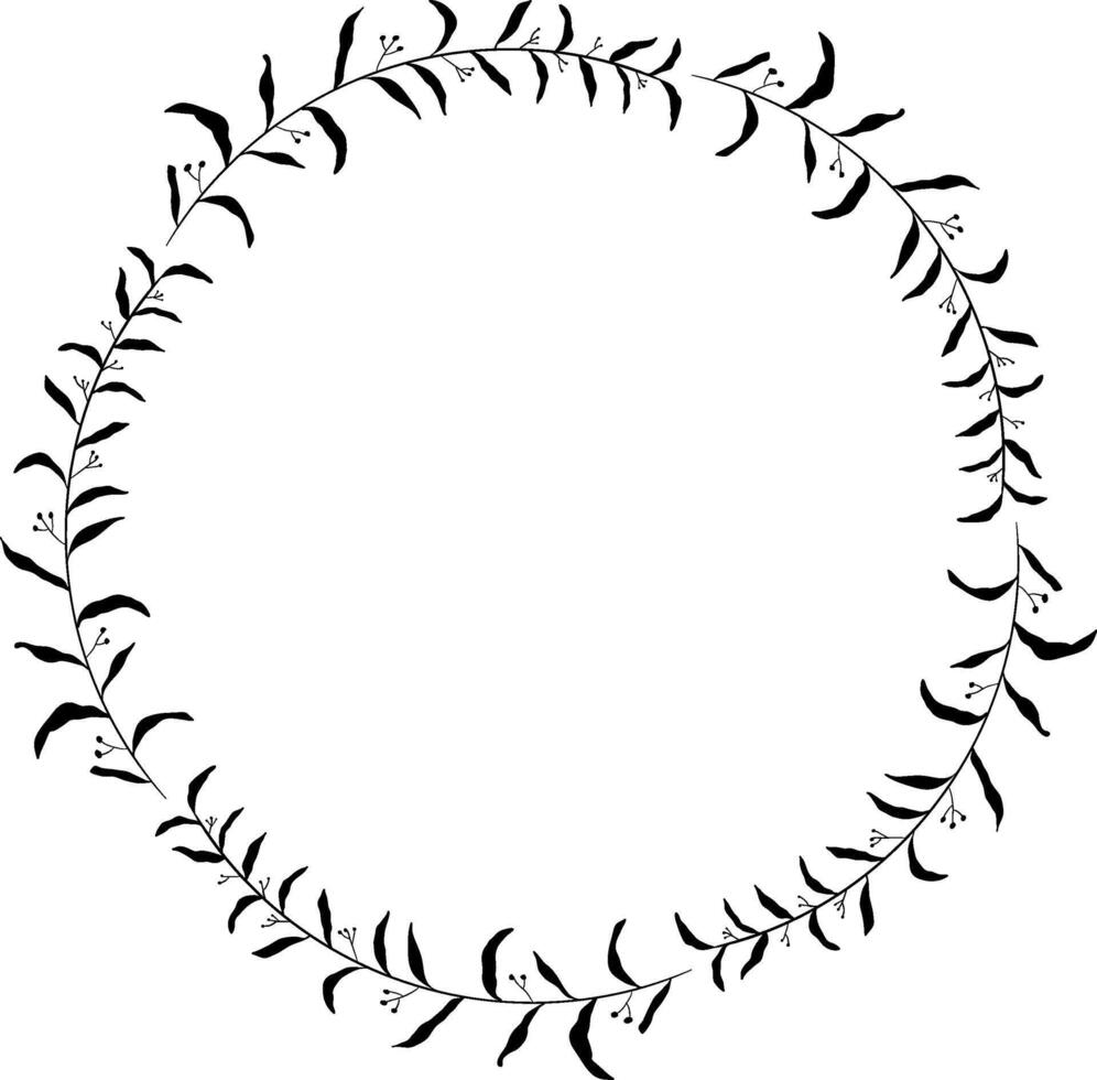 Minimalist Botanical Wreath Clip Art in Black and White vector