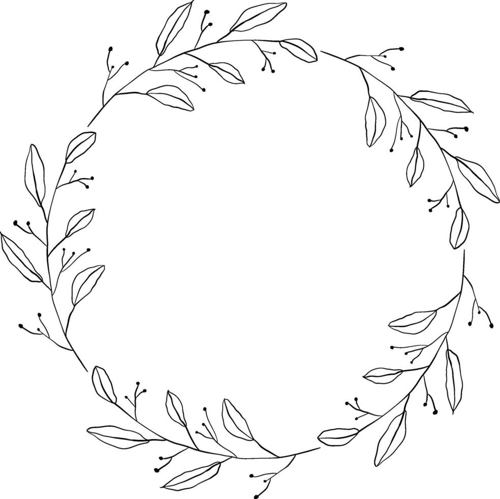 Hand-drawn Botanical Wreath Line Art vector