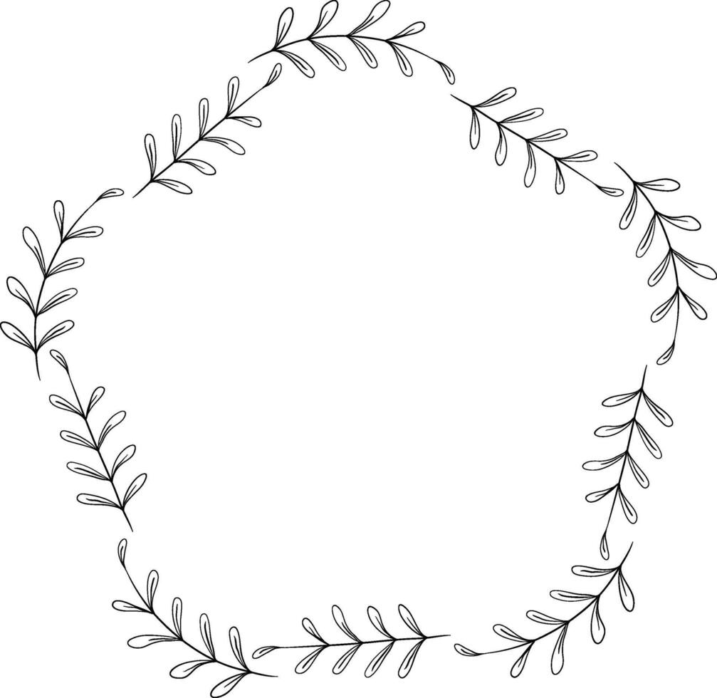 A Black and White Drawing of a Wreath with Leaves vector
