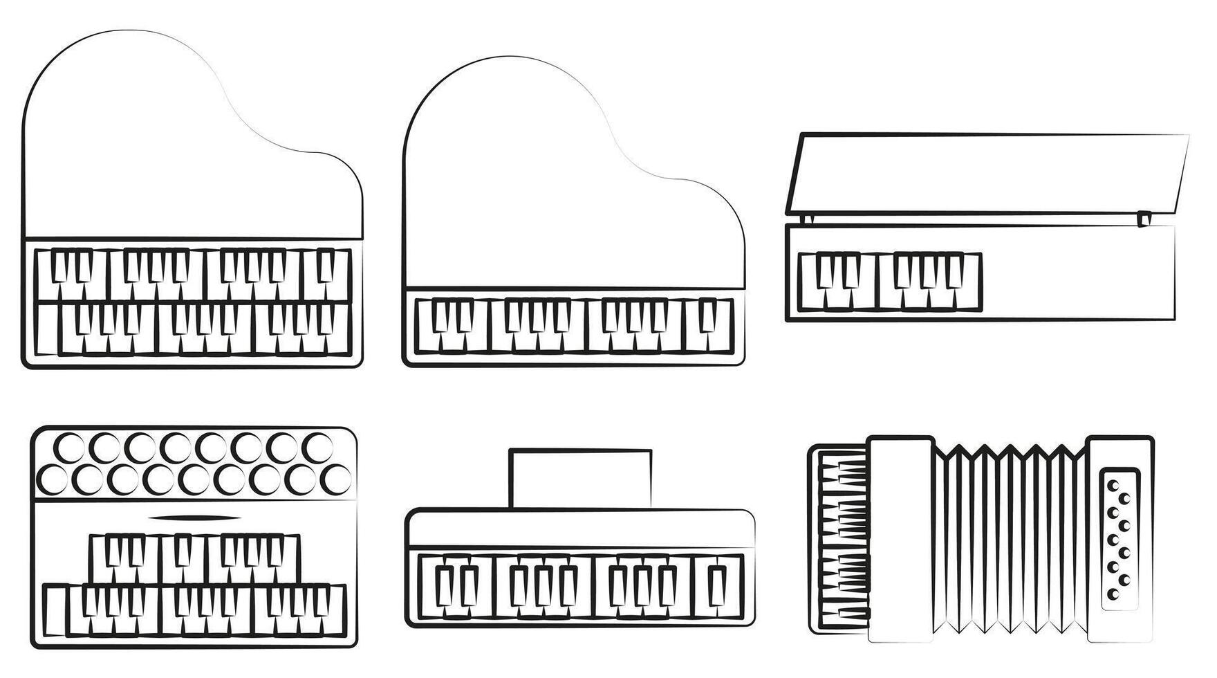 Set of keyboard musical instruments. Keyboard instruments thin line. vector