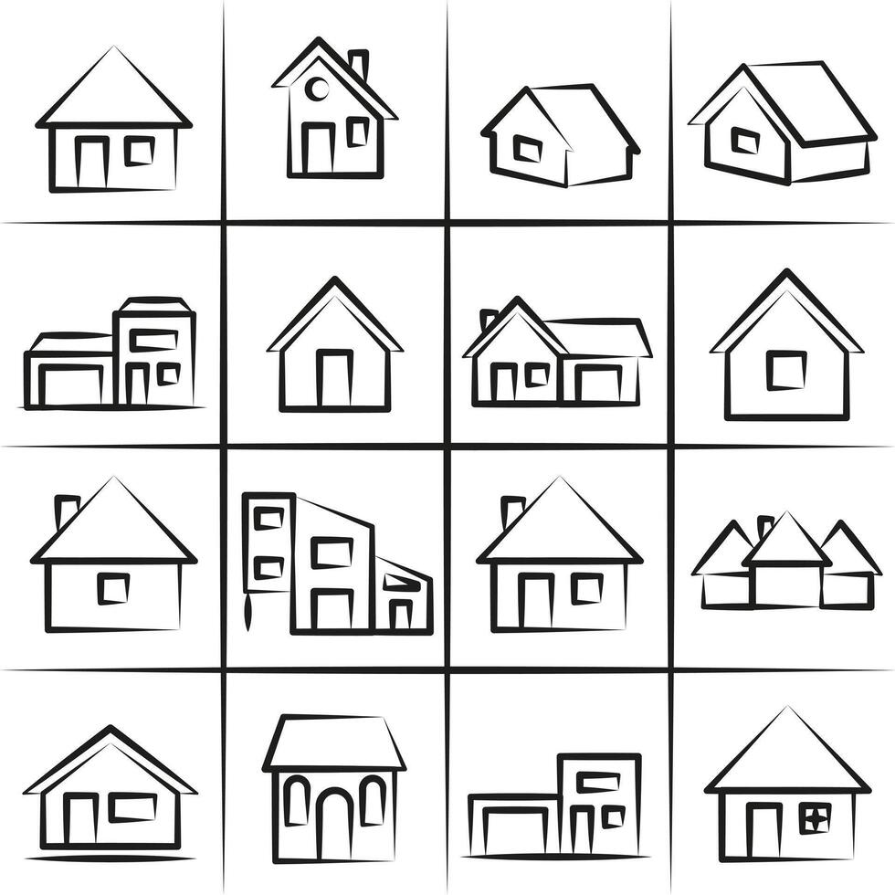 Houses and huts line icons. A collection of icons of houses. EPS 10. vector
