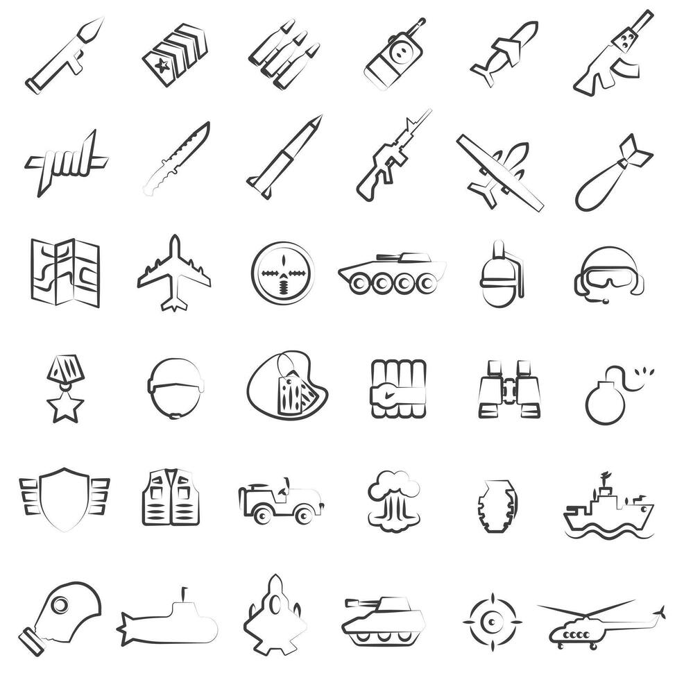 Military icons. Simple thin line military icons. vector