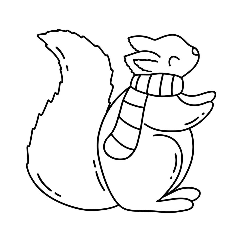 Cute squirrel in striped scarf. doodle icon vector