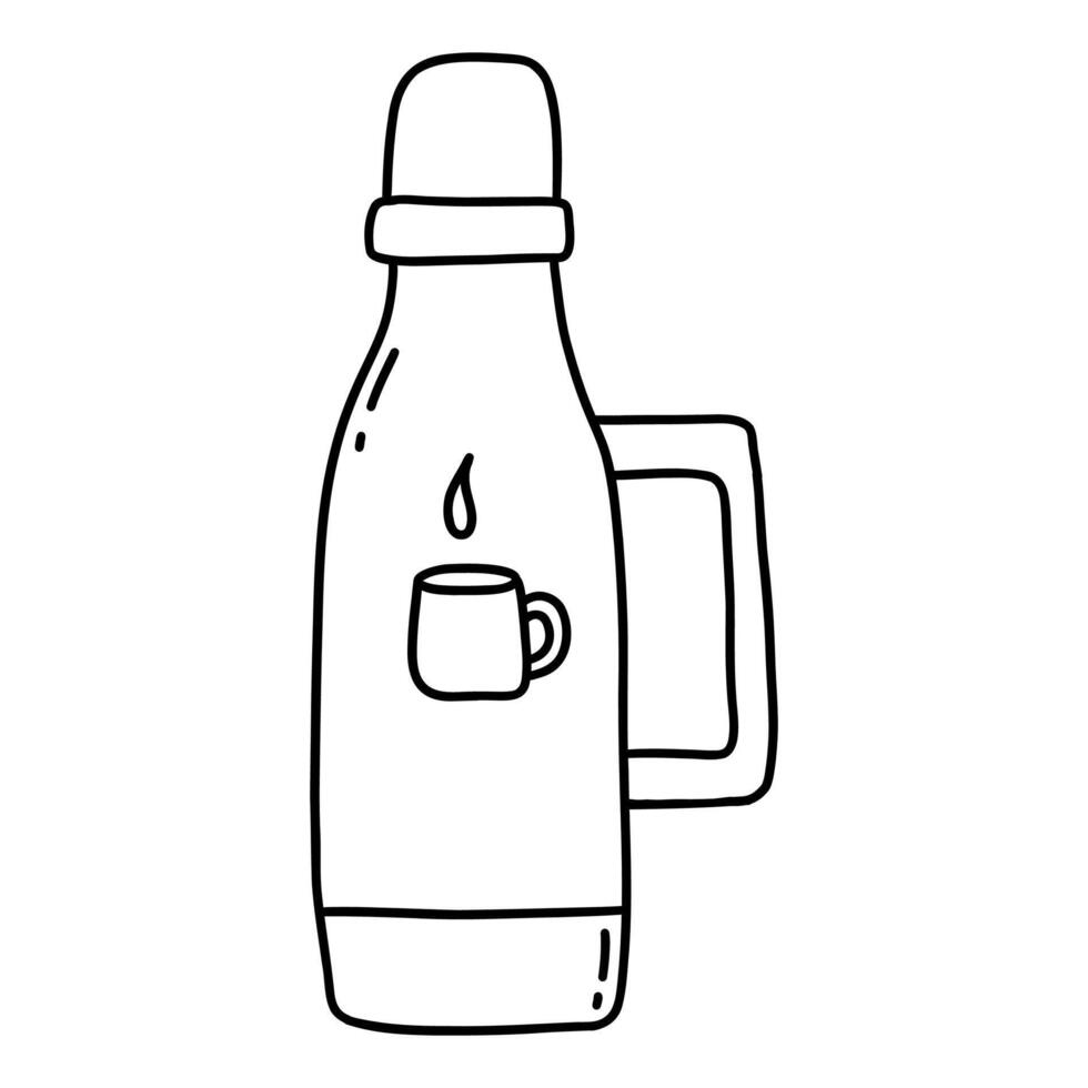Stylish blue thermos. Print of mug of hot tea. vector