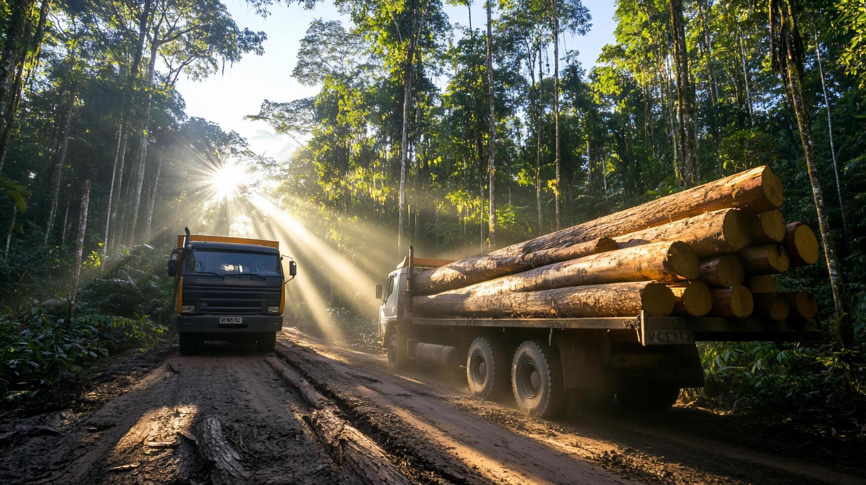 Logging trucks in the amazon rainforest photo