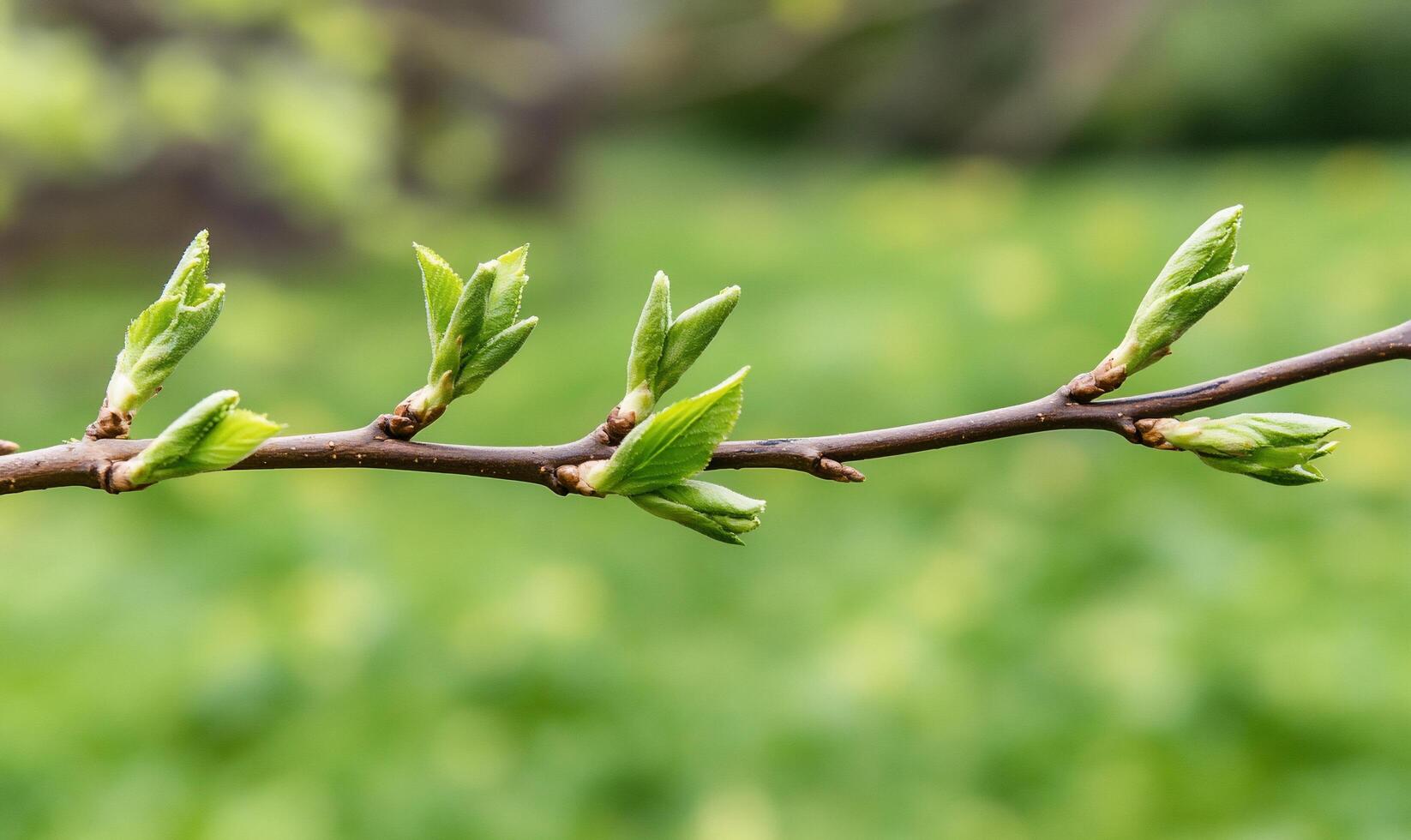 A branch with green leaves and buds photo