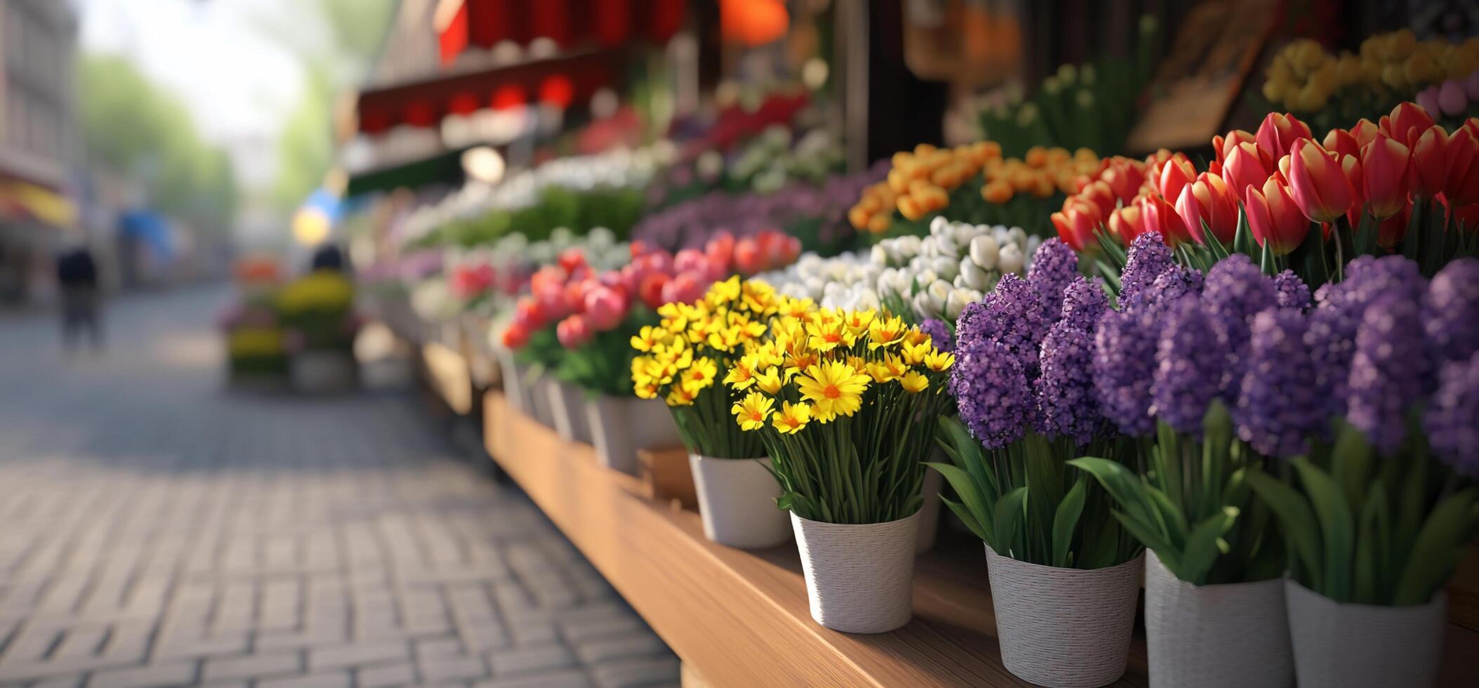 A flower shop with many different types of flowers photo