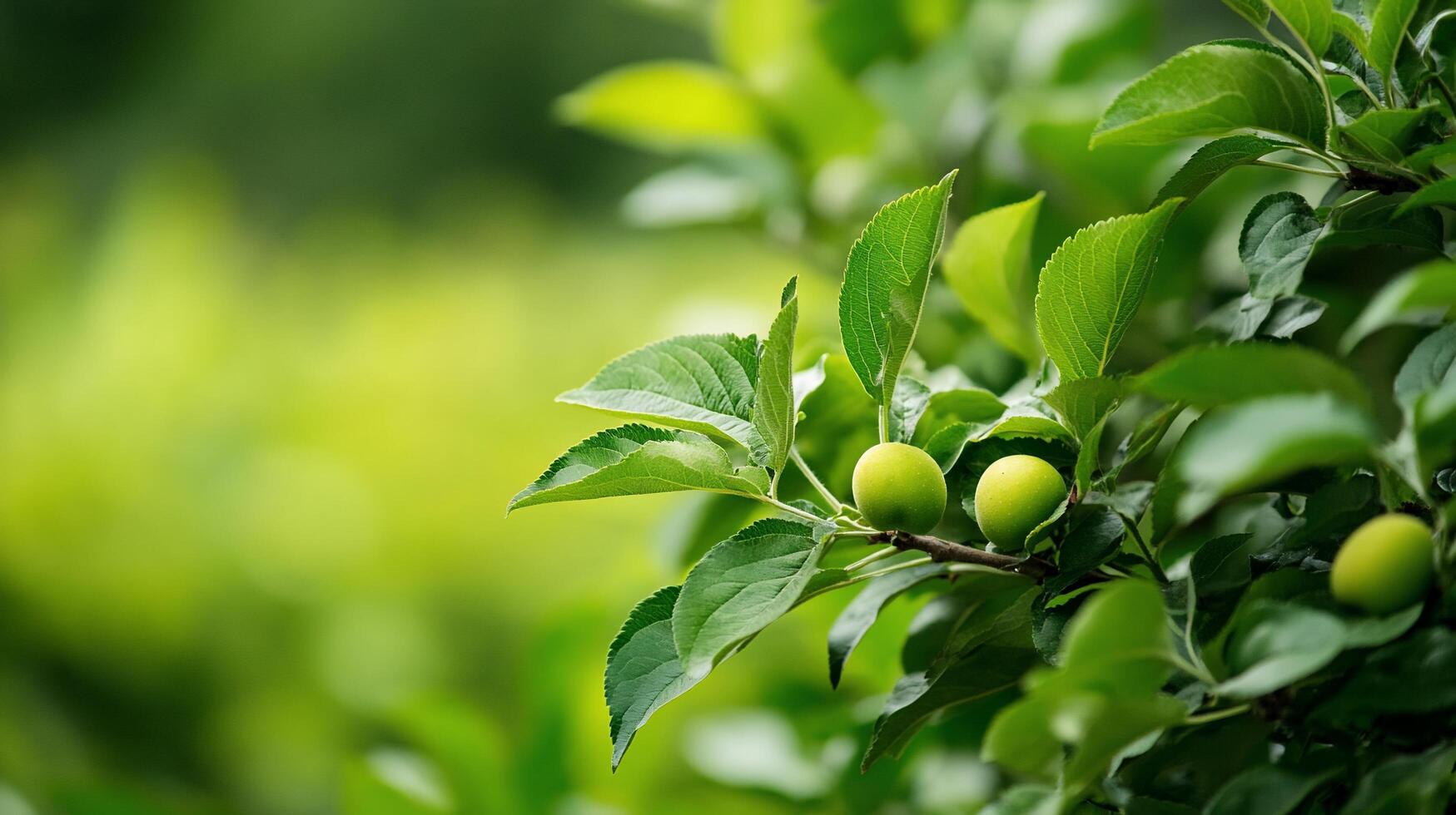 Green leaves on a tree with fruit photo