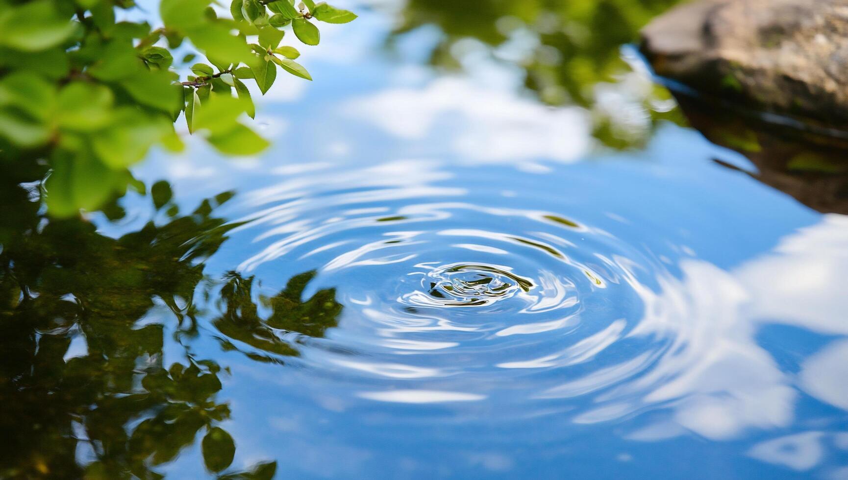 A ripple in a pond with a tree in the background photo