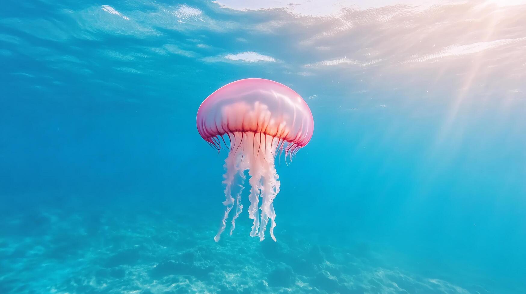 A pink jellyfish floating in the ocean photo
