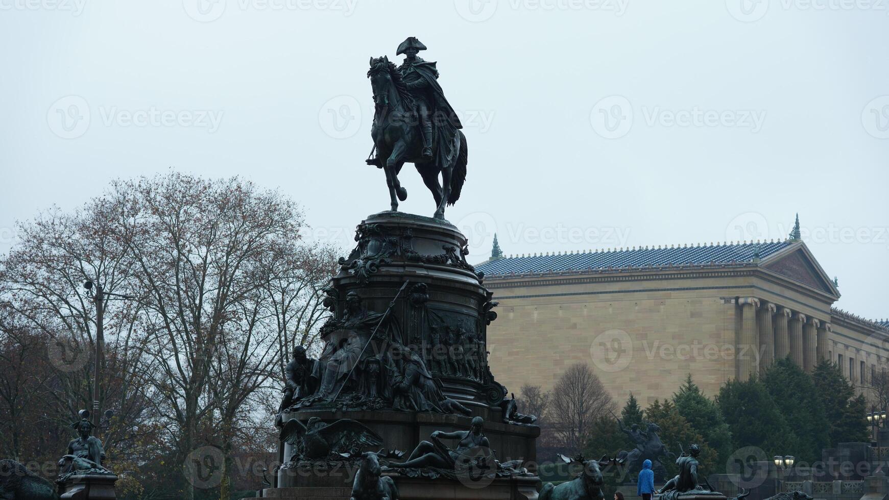 The beautiful Philadelphia city view in the rainy winter day photo