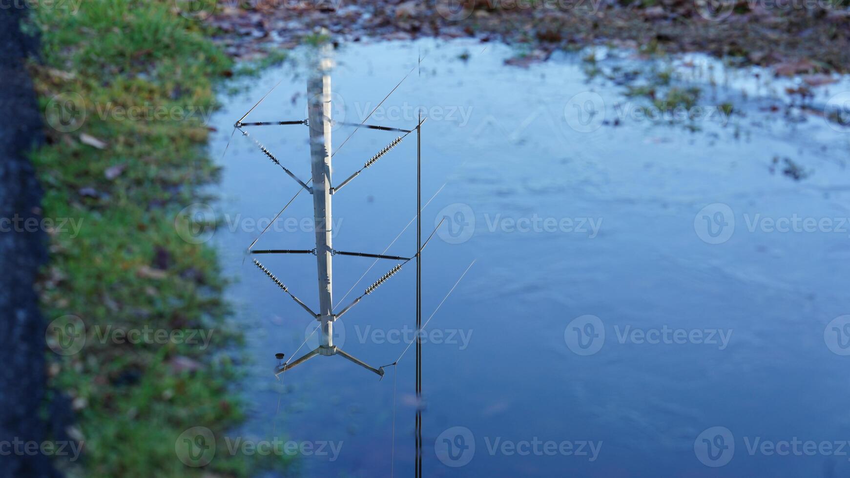 The reflection view from the water pool surface after the raining photo