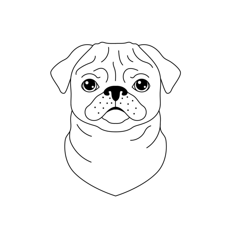 Pug dog icon in line art style on white background. vector