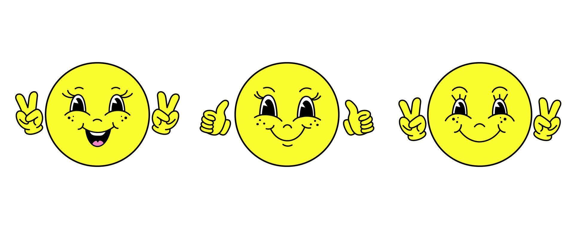 Set of i emoticons in cartoon style on white baclground. vector